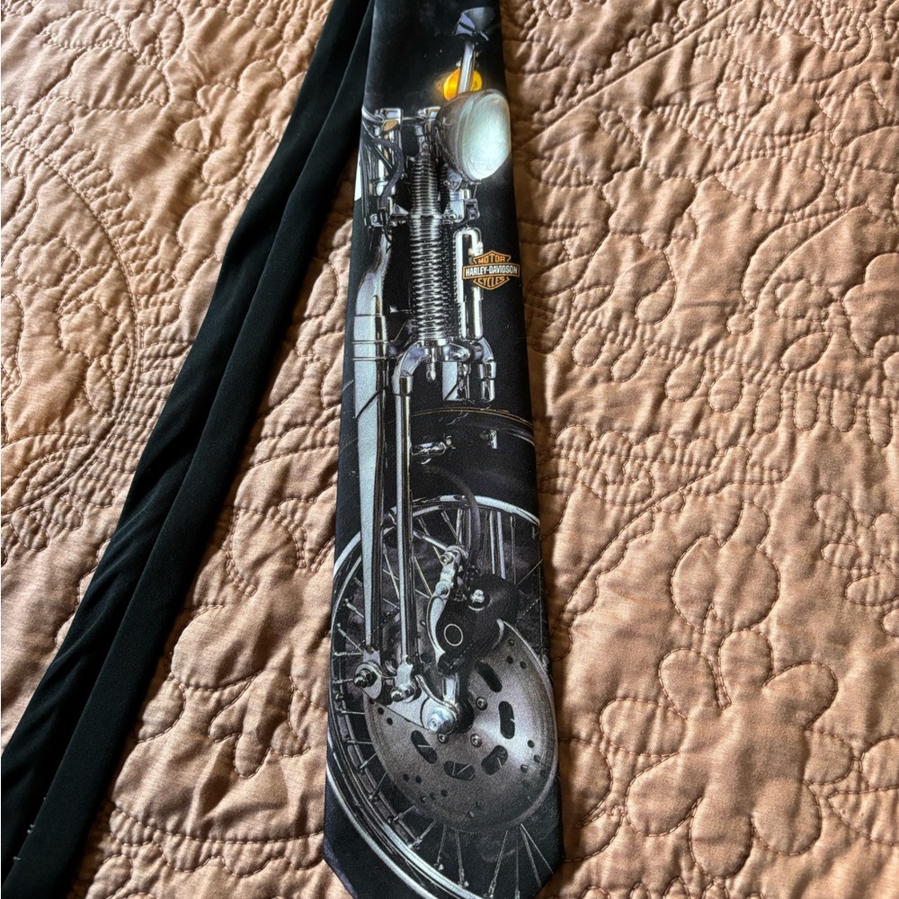 Vintage Ralph Marlin Harley Davidson  Motorcycle Print Silk Tie